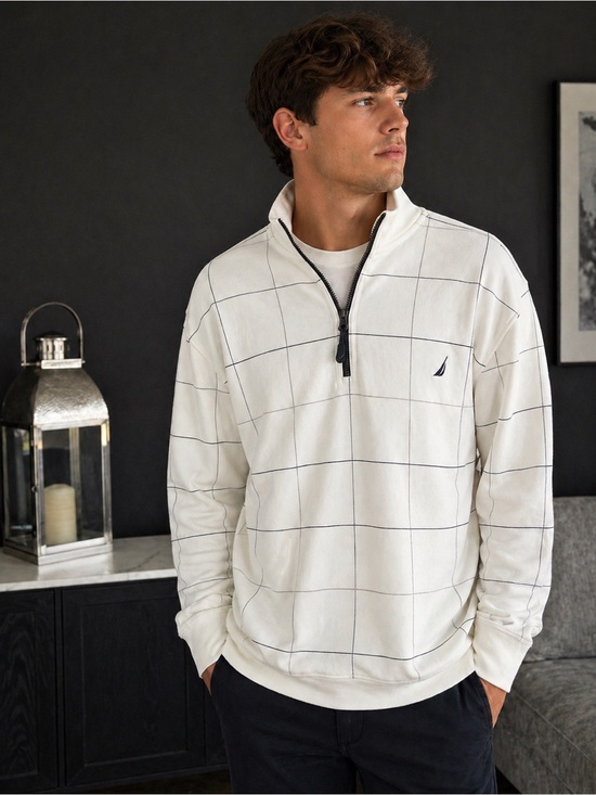 Nautica Other - Nautica Quarter Zip Pullover XXL Men’s White Grid Pattern Fleece Sweatshirt NWT